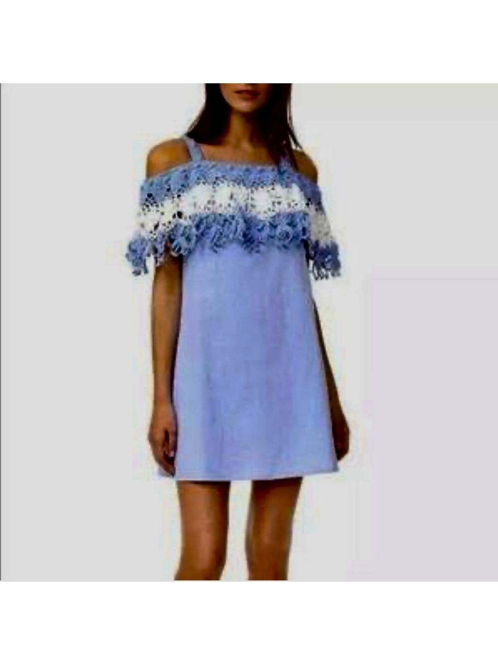 Michaela Buerger Paris Off Shoulder Crochet Dress Top Light Blue Size L